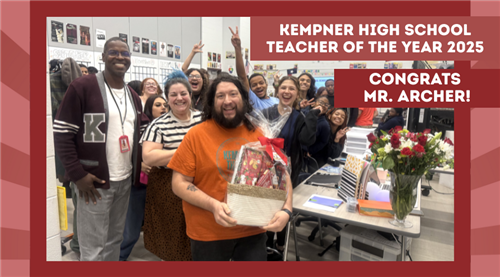 Mr. Archer 2025-2026 KHS Teacher of the Year with students 